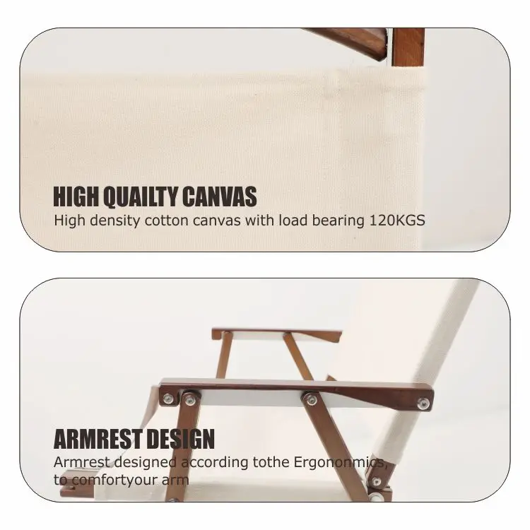 HOMFUL Canvas Non Slip Walnut Color Foldable Outdoor Camping Wood Chair Folding Beach Chair
