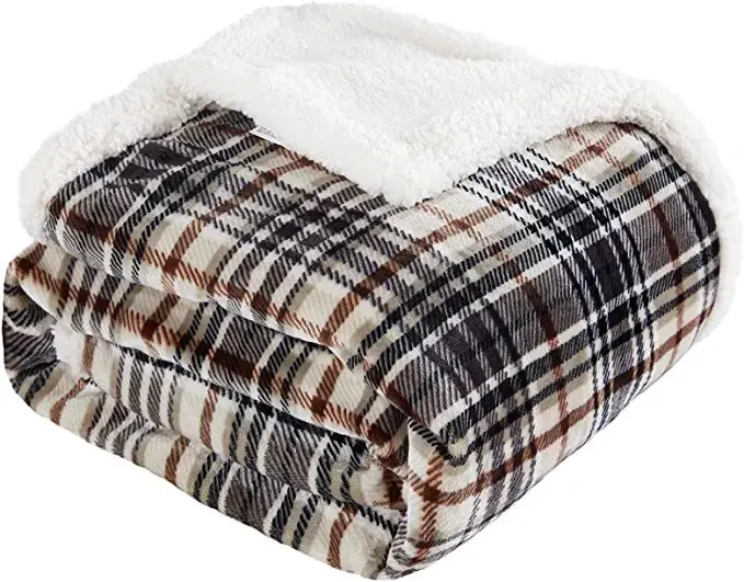 Sherpa Plaid Throw Blanket Fuzzy Fluffy Cozy Soft Blanket Fleece Flannel Plush Twin Size Microfiber Blanket for Couch Bed Sofa
