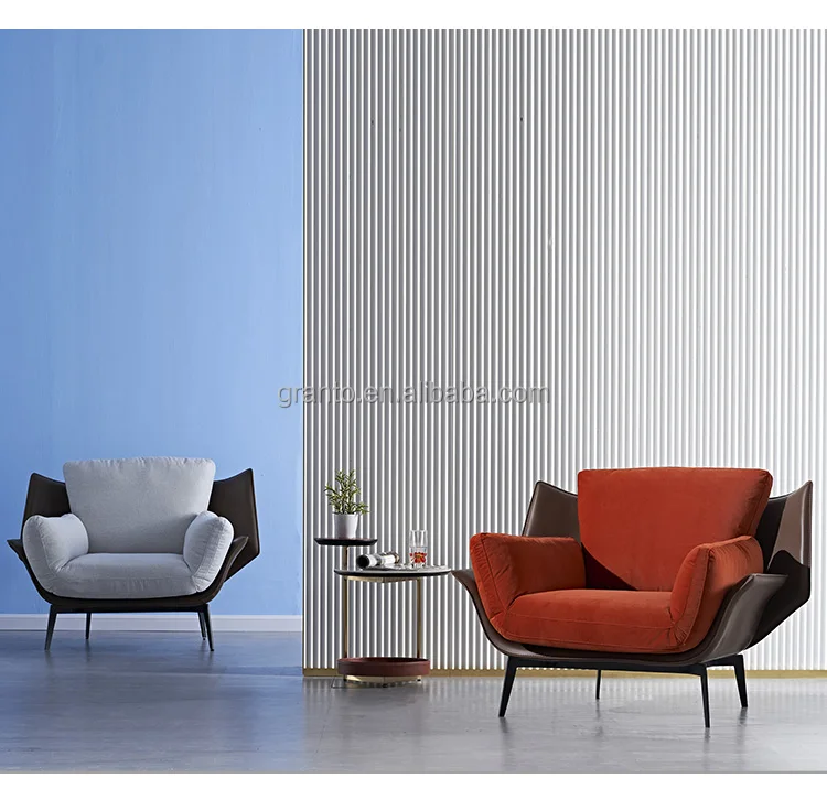 Nordic style sitting room leather sofa chair stainless steel recliner chair hotel lounger chair