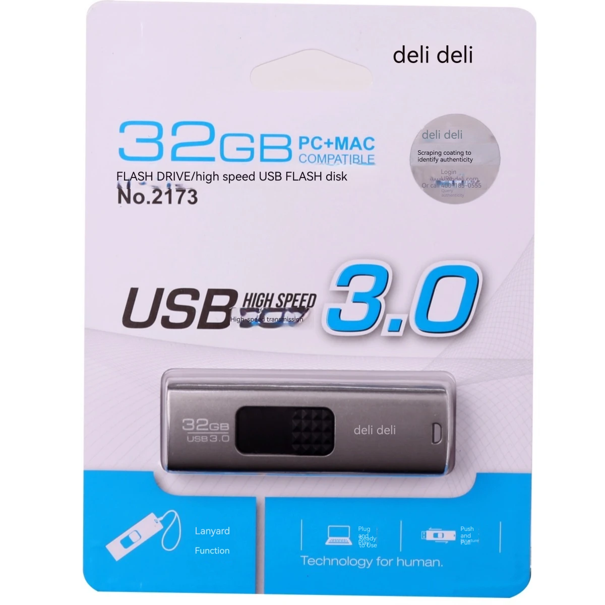Deli 2172  High Quality Push-pull U Disk 16G Transmission Stable Shell Reading Fast USB Drive