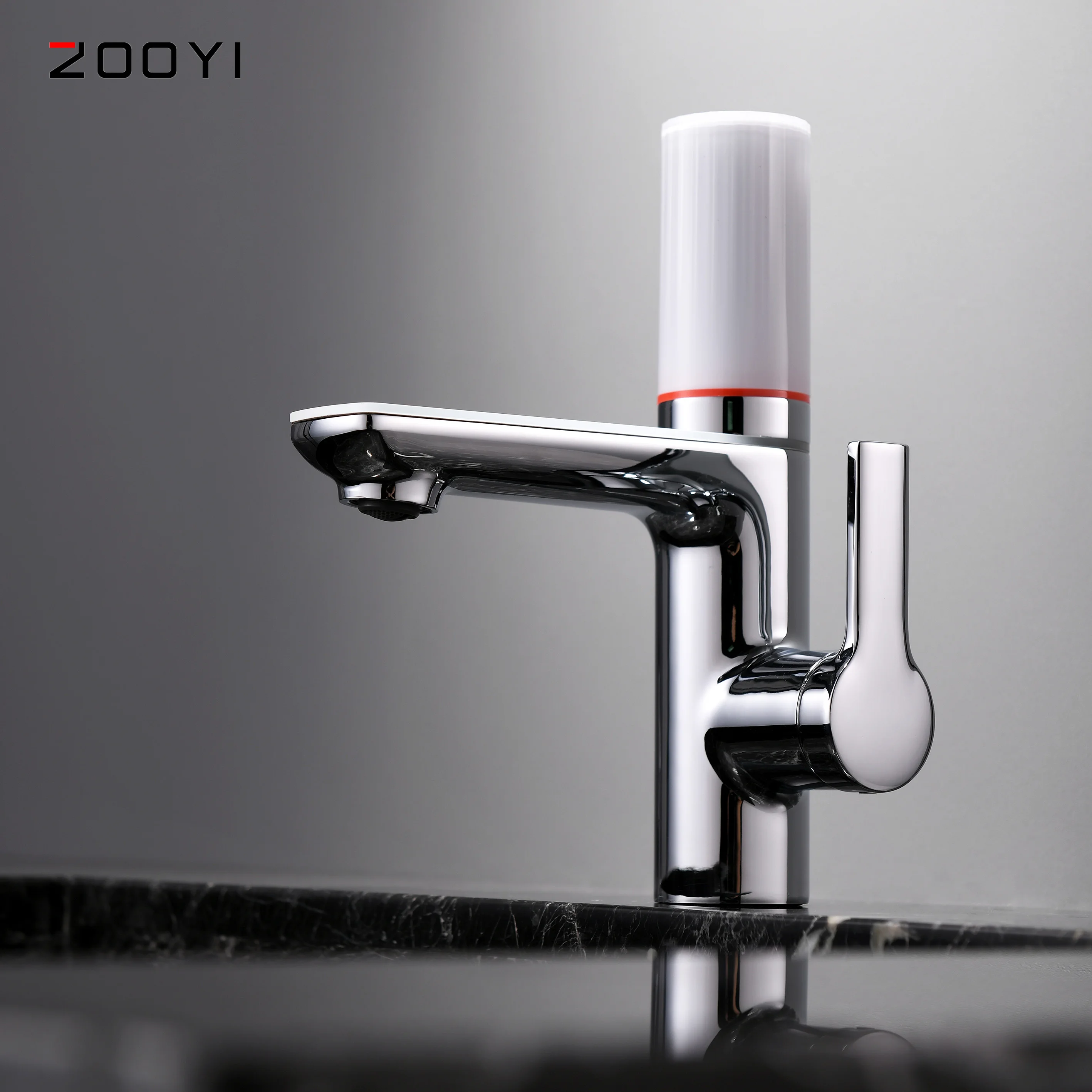 ZOOYI Smart digital Tap Modern Deck Mount Chrome bathroom Mixer filter Basin faucet with Digital Temperature Display