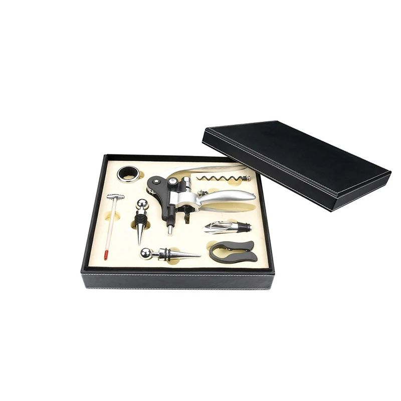 Creative Deluxe High Quality Metal Alloy Home Bar Wine Pourer Knife Corkscrew Manual Gift Custom Box Set