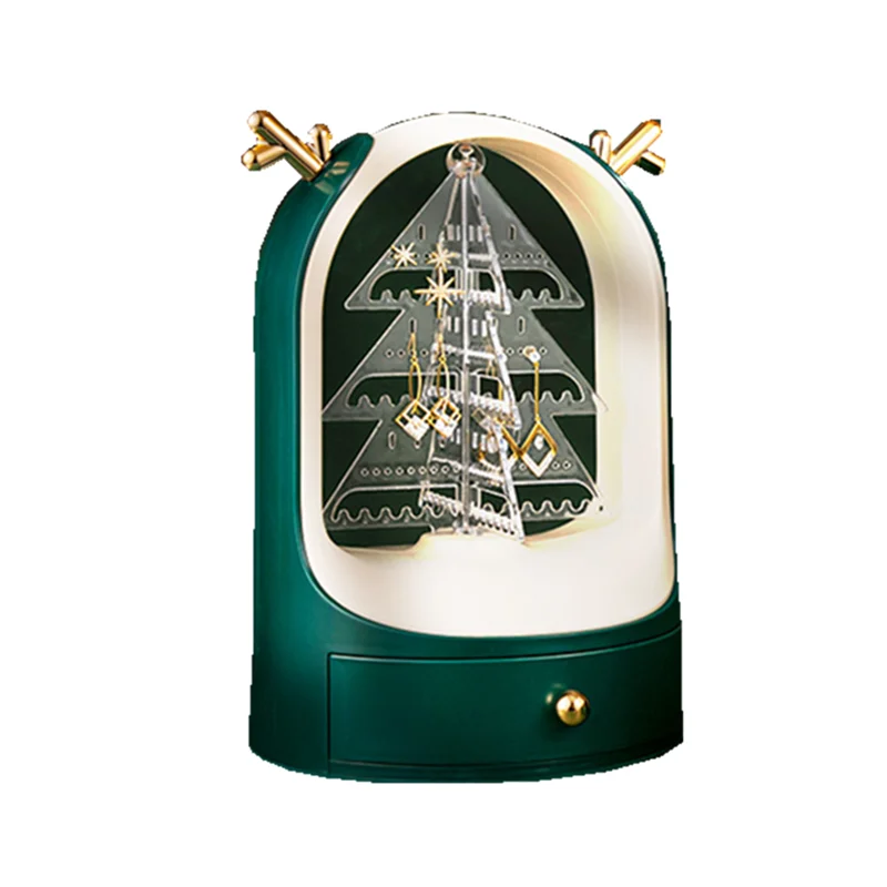 Green Jewelry Organizer Jewellery Storage Box Earring Holder for Women 360 Rotating PS Christmas Tree  Display Rack ABS plastic