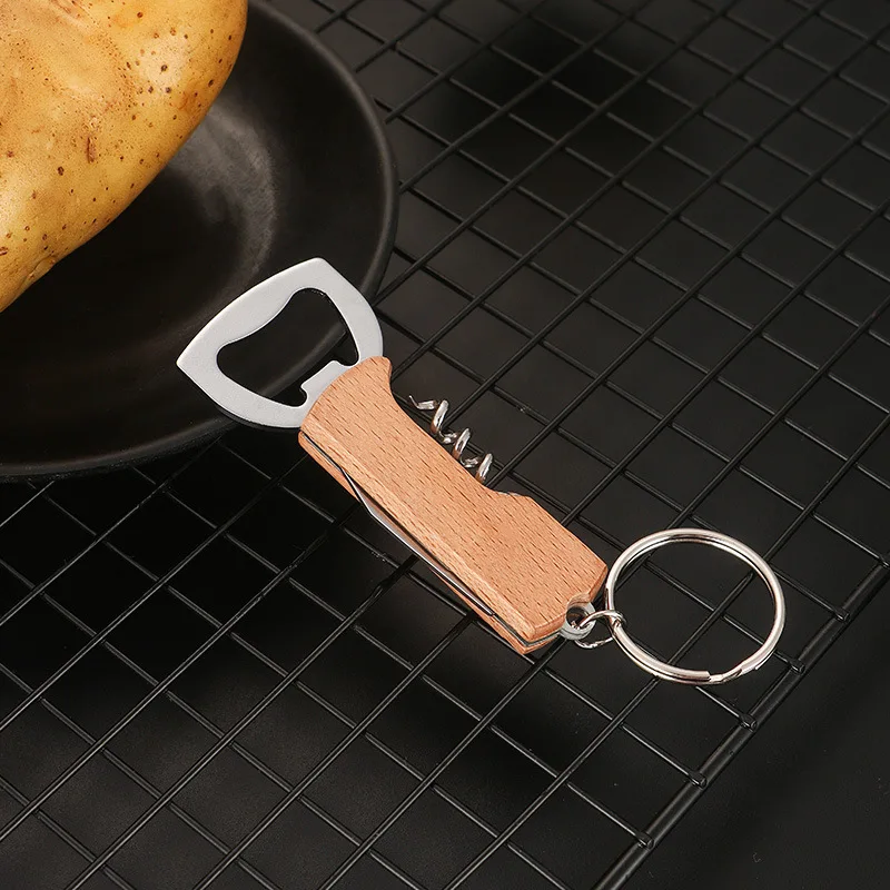 Wooden Wine Corkscrew Opener Bar Custom Logo Wood Beer Wine Bottle Opener