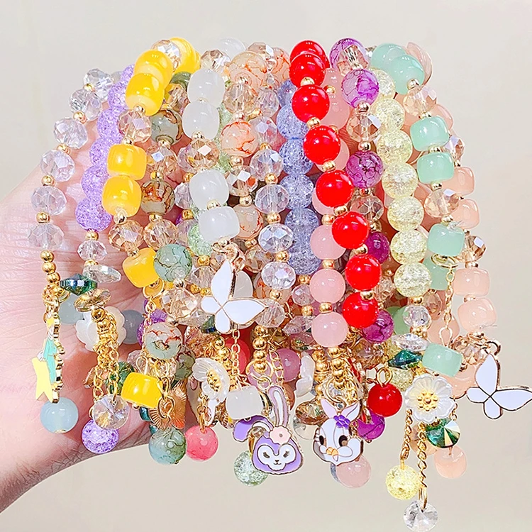 Fashion Crystal Imitation jade beaded bracelet for girl flower butterfly  beads jewelry bracelets