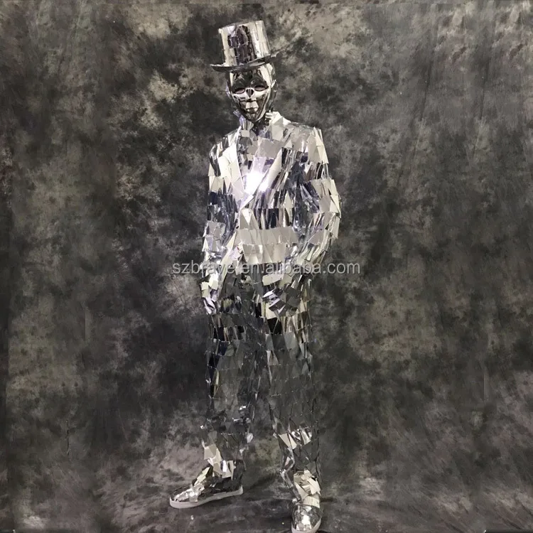 Customized Singer Club Stage Dance Performance Wear Silver Mirror Man Costume Mirror Women Dress Glass Robot Suit