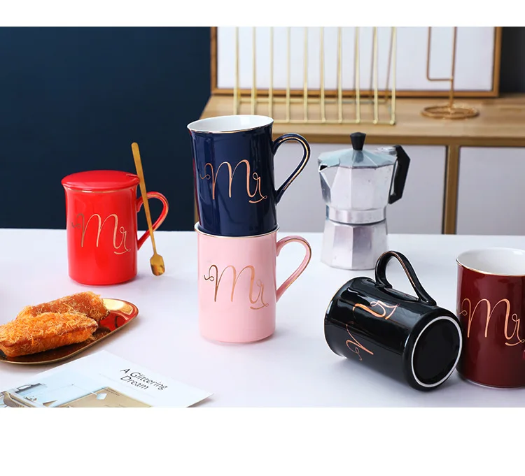 XMas mr and mrs coffee mugs with lid ceramic mug wholesale bone china mug