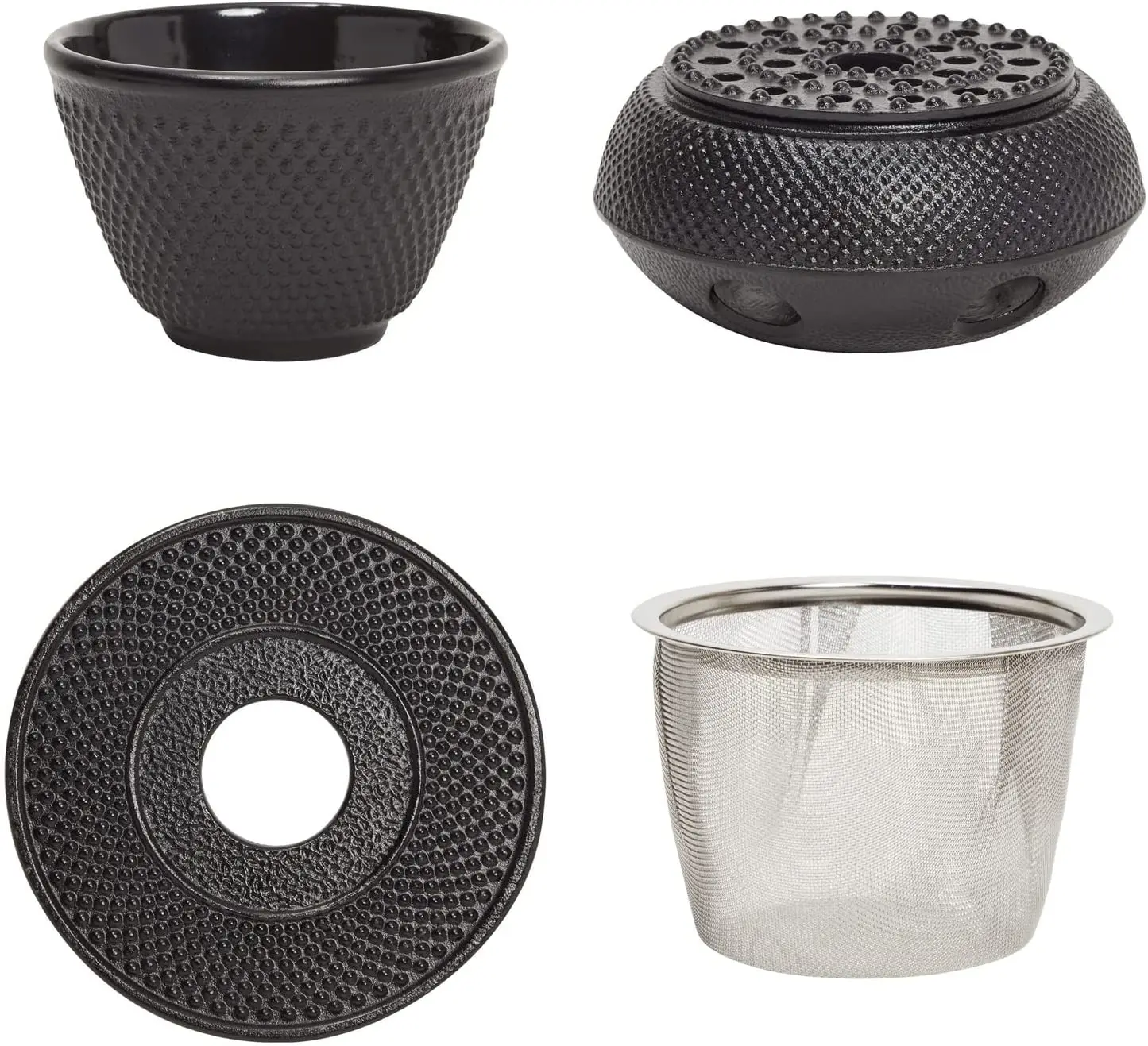 Customized Cast Iron Teapot Set 40oz Enamel Coated Cast Iron Tea Kettle with Tea Cups, Saucers, Infuser & Warmer