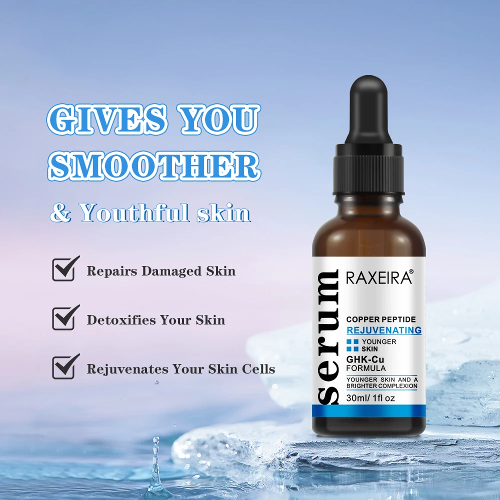 Private Label Hyaluronic Acid Serum With Copper Peptides Face Serum Skin Care Anti Aging OEM Collagen Blue Copper Peptide Serum