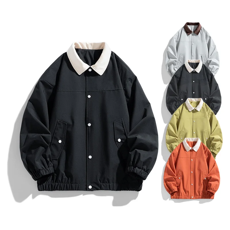 Unisex Two Tones Lapel Collar Spring Jacket with Custom Logo Streetwear Colorful Orange Coach Jackets Stylish Windbreaker Jacket