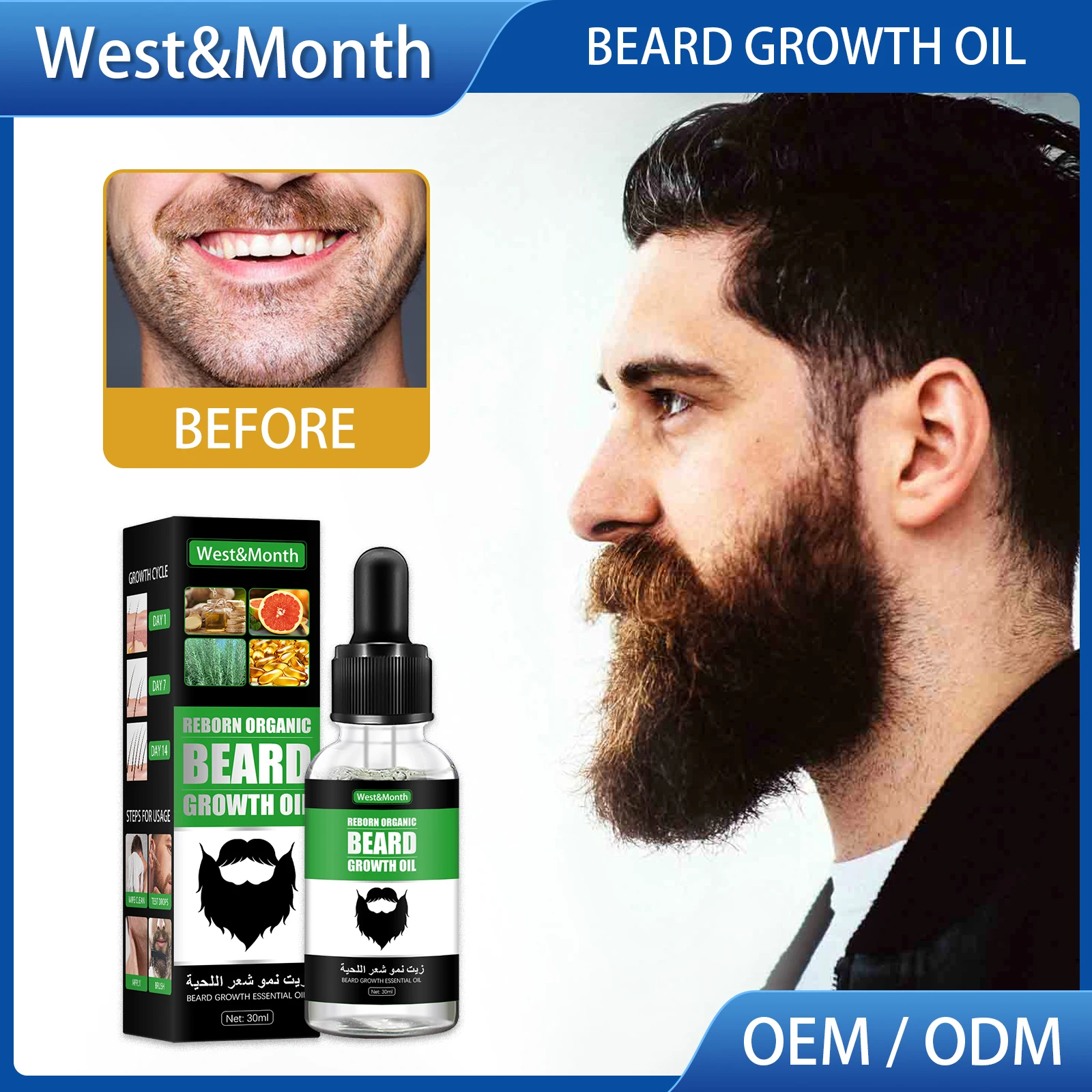 2022 New Private Label Custom Oem Logo Natural Organic Beard Growth Oil Men Growth Care Beard Growth Essential Serum Oil 30ml