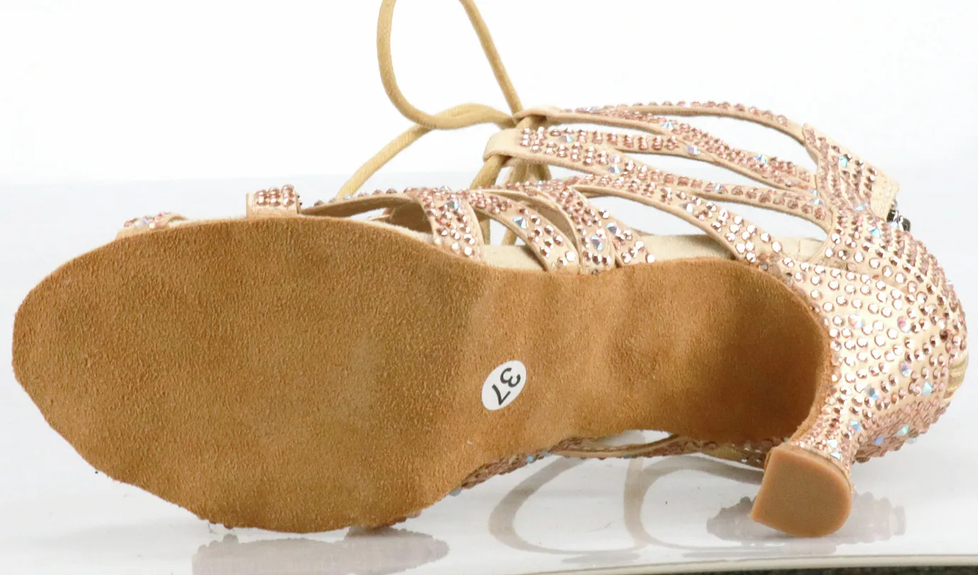 Elegant Dance shoes Ladies Unique Latin Silk Fashion Shining Open Toe latin dance shoes