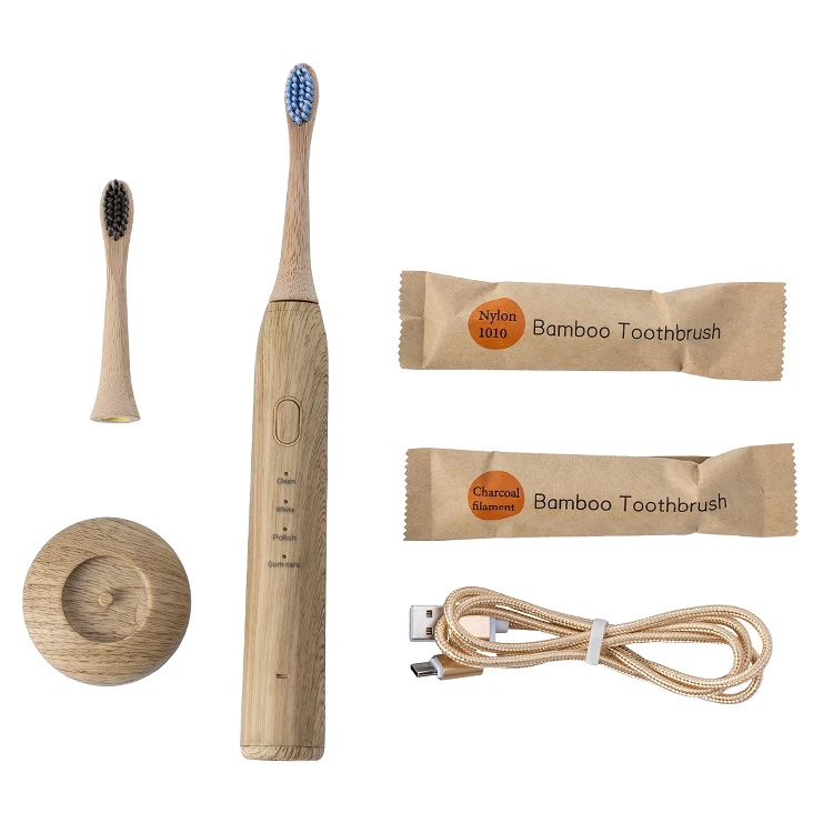 H200 Natural Organic Biodegradable Ultrasonic Bamboo Toothbrush Head Sonic Electric Eco-friendly Wood Toothbrush