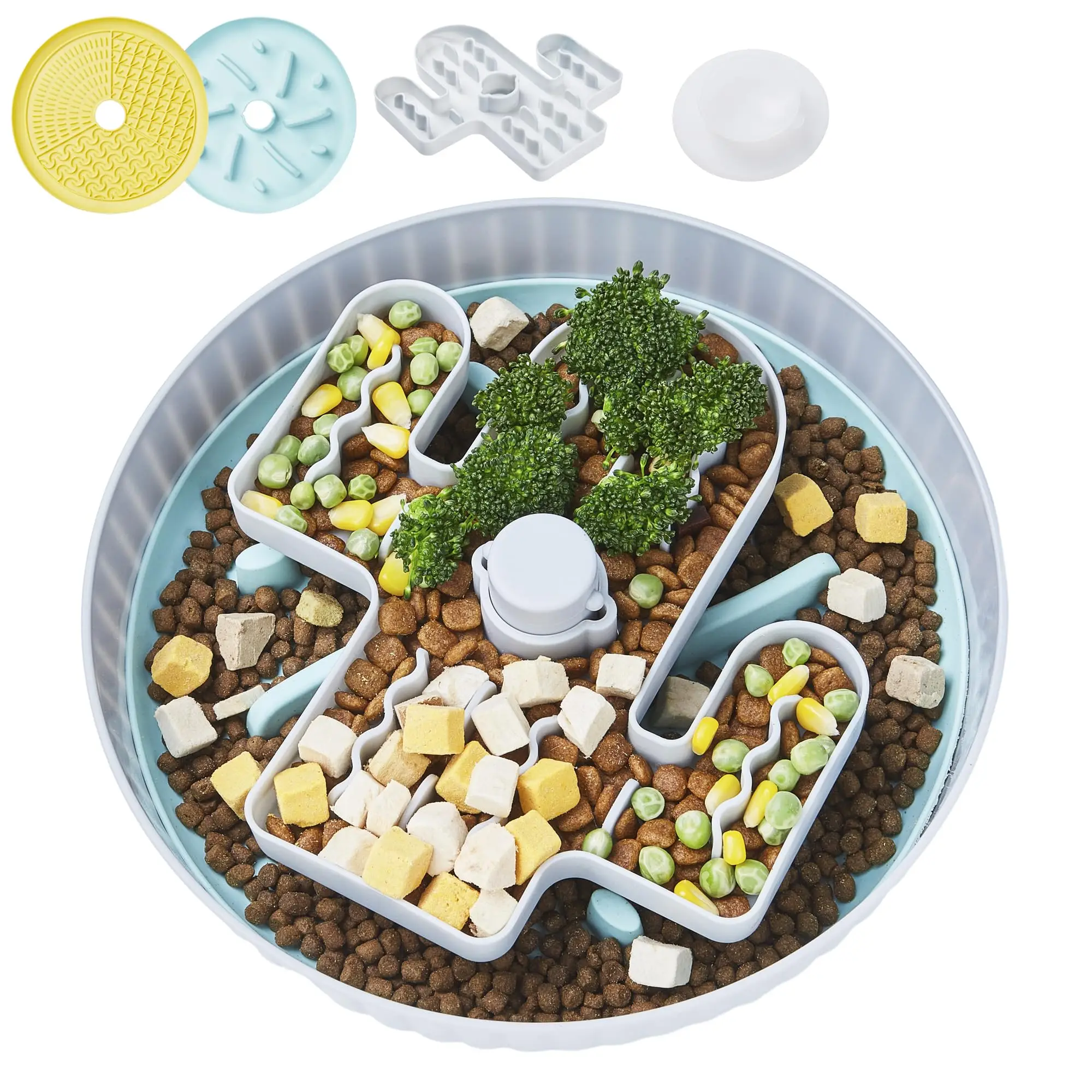 Gefryco Slow Feeder Dog Bowls Anti Gulping Slow Eating Dog Bowl with 2 Food Pads Dog Fun Puzzle Maze Bowl Slow Food Feeding Tray