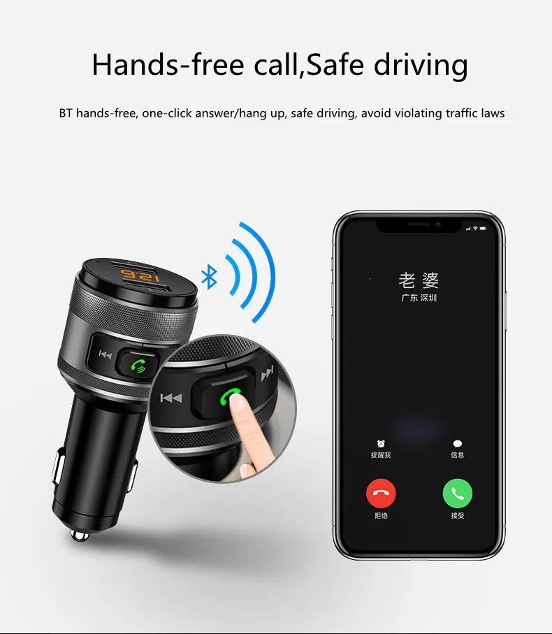 Quick charge 3.0 Car BT FM Transmitter Dual USB Ports Car Charger FM Modulator MP3 Player Car Lighter Handfree