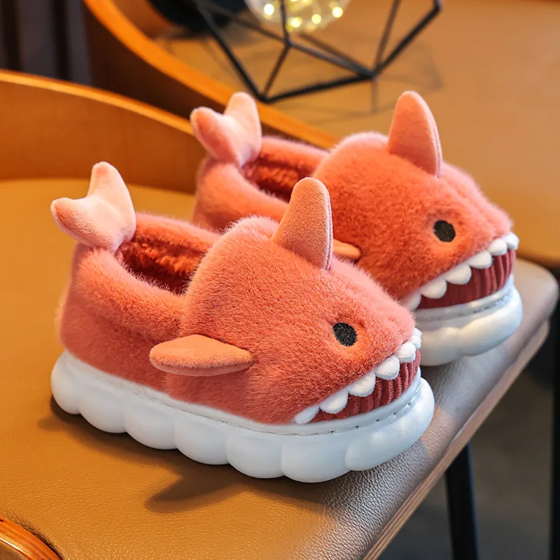Winter Hot Selling Women And Men Kids Toddler House Slippers Funny Shark Slippers Boy Adult Cute Plush Cotton Home Slippers