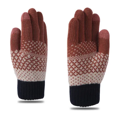 Amazon Hot-sell Color Stitching Knitted Mitten Touch Screen Running Gloves Women Winter Outdoor Sport