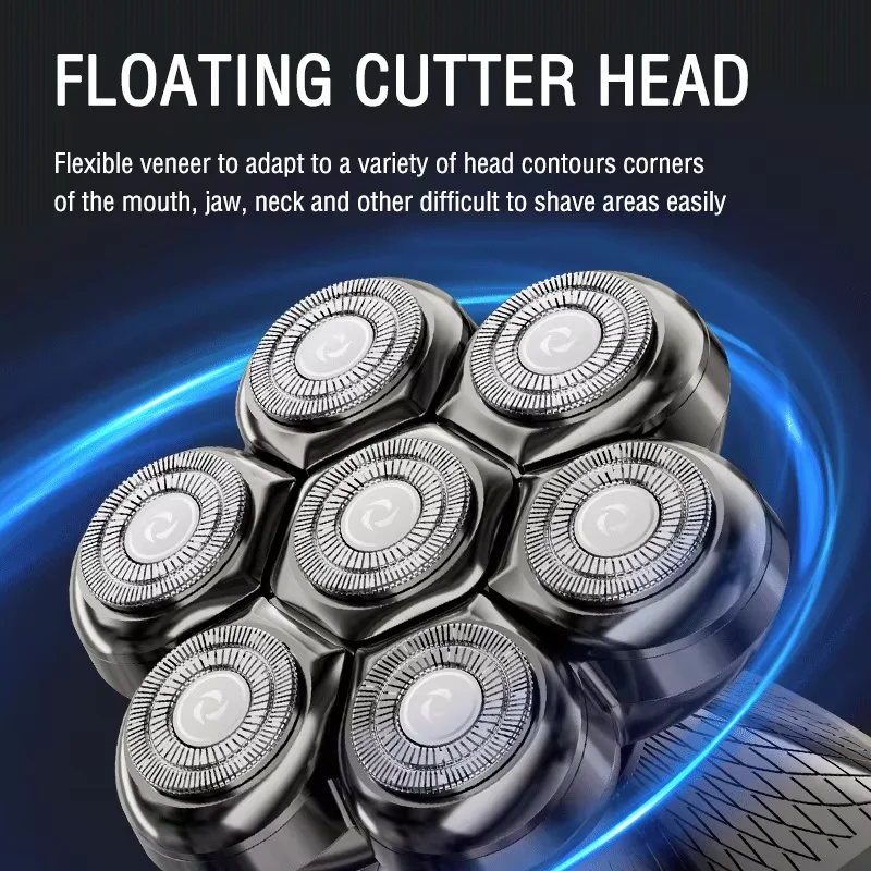 Komingdon OEM Electric Shaver Bald Men Rechargeable 5 In 1 Beard Hair Rotary Razor Waterproof Wet Dry Bald Head Shaver Machine