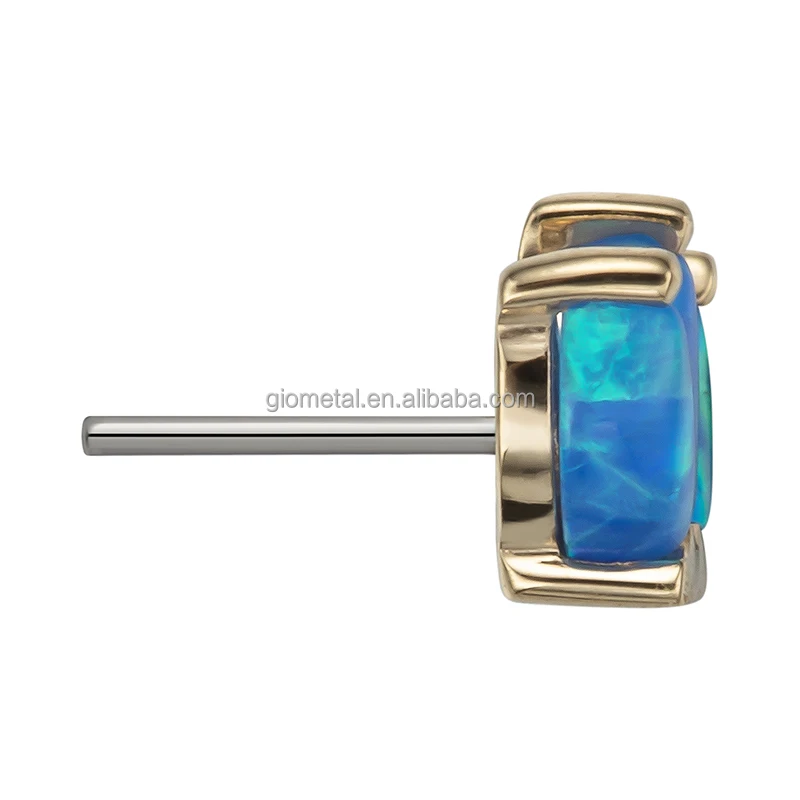 Giometal Wholesale 14k Solid Gold Triple Opal Marquise Top Body Jewelry Female Threadless Piercing Earrings Conch Daith
