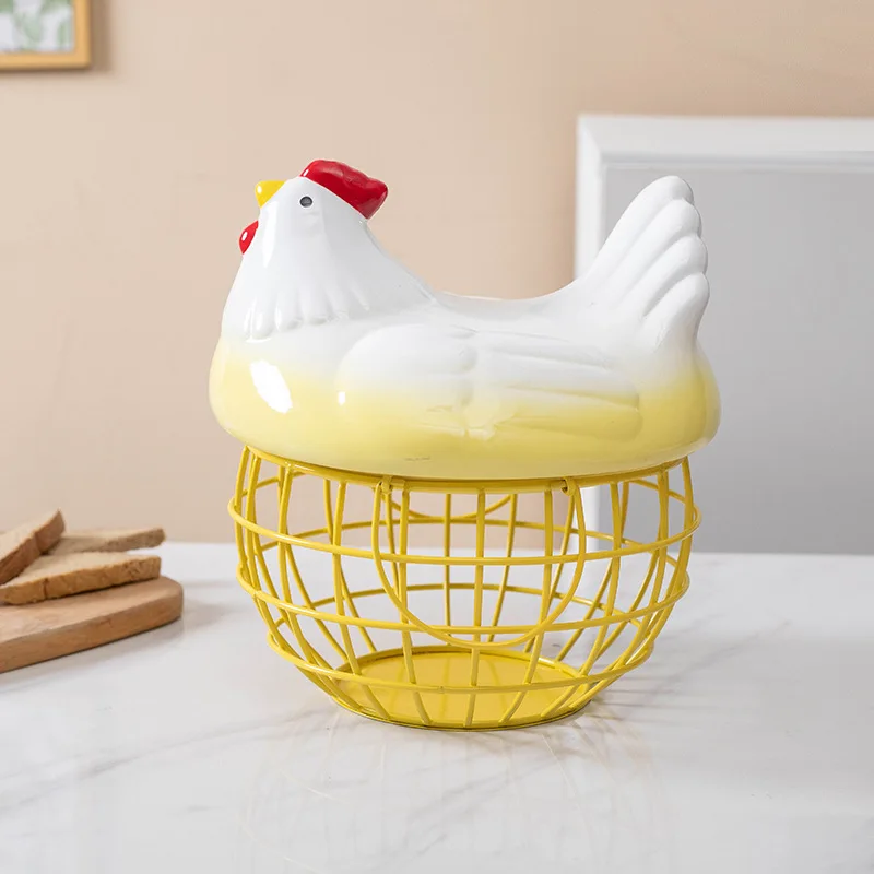 Egg basket wire ceramic egg basket chicken shaped hen egg holder fruit basket