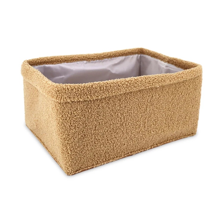 Rectangular Brown Teddy Fabric Kids Toy Decorative Gift Kids Storage Basket Organizer for Shelves