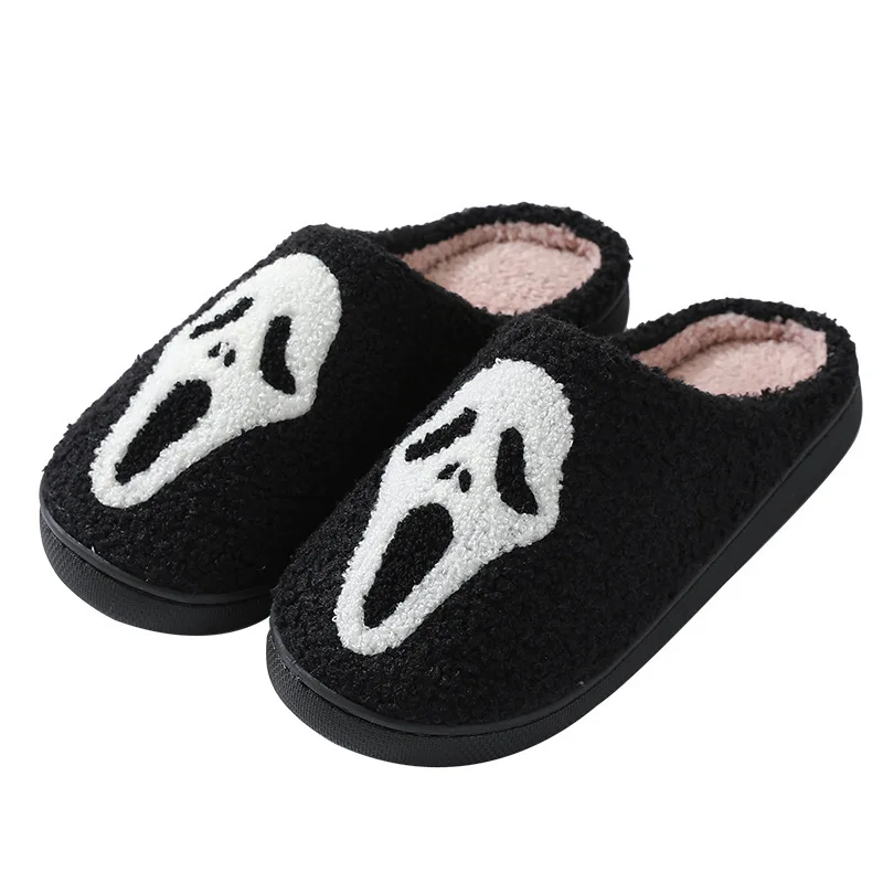 Export cross-border cotton slippers for indoor home use anti-slip autumn and winter black plush slippers for men and women