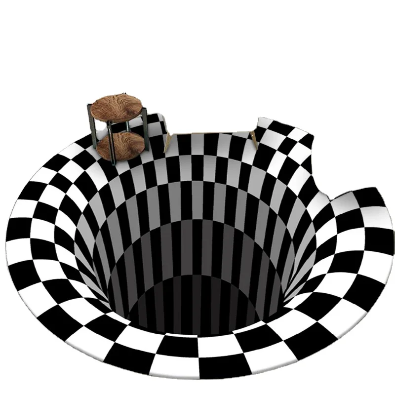 Spiral Circular Carpet 3D Stereo Geometric Visual Mat Black and White Woven Board Bedroom Carpet Washable Mats 4 Piece 50*50cm