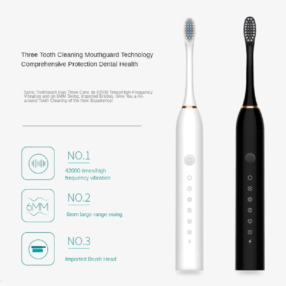 Factory Price Powerful Private Label IPX-7 Adult Automatic Electric Sonic Toothbrush with 6 Modes