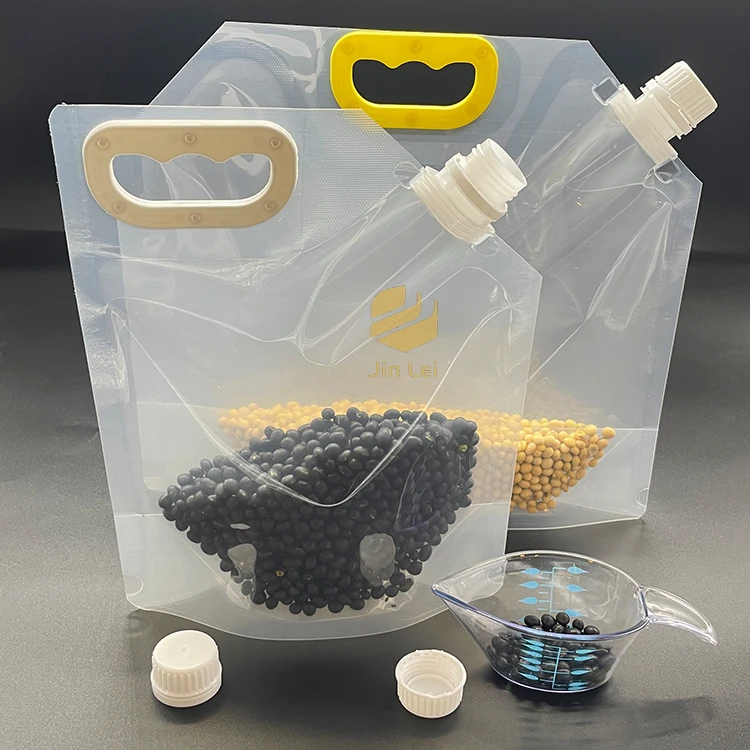 3L 5L Food-grade PET type Transparent Factory Customized catering use Big sizes Nuzzle Pouches Plastic Handle