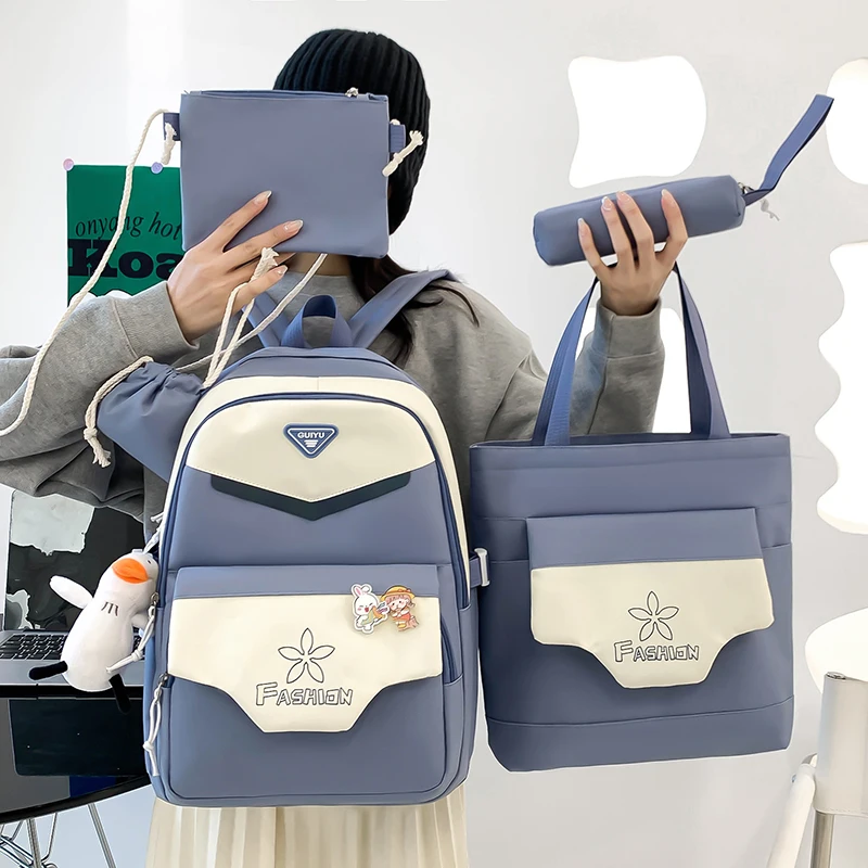 2023 fashion design GUIYU school bag backpack 5pcs in 1 set knapsack handbag rucksack for girl and boy with mesh pocket