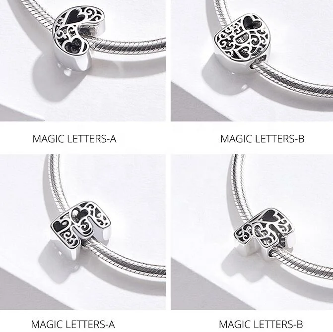 Wholesale Letter Alphabet Metal Beads for Silver 925 Bracelet Heart Pattern sterling silver bulk charms for jewelry making