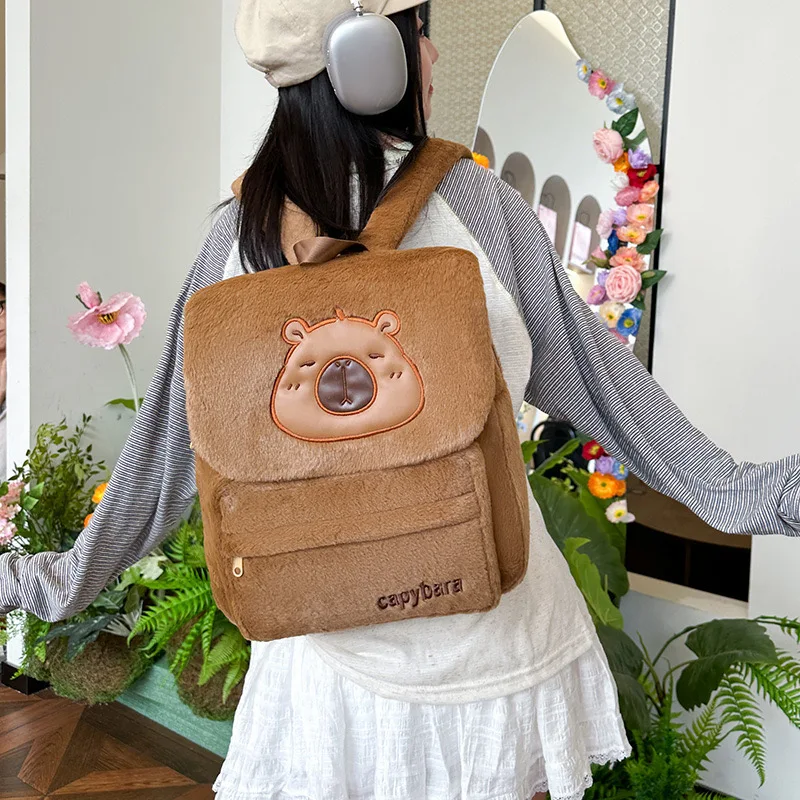 Yubon 2024 Popular Labubu Capybara Kids Bag Plush Schoolbags Cartoon Character Krm Hello Cat Kt Flip Cover Fluffy Kids Backpacks