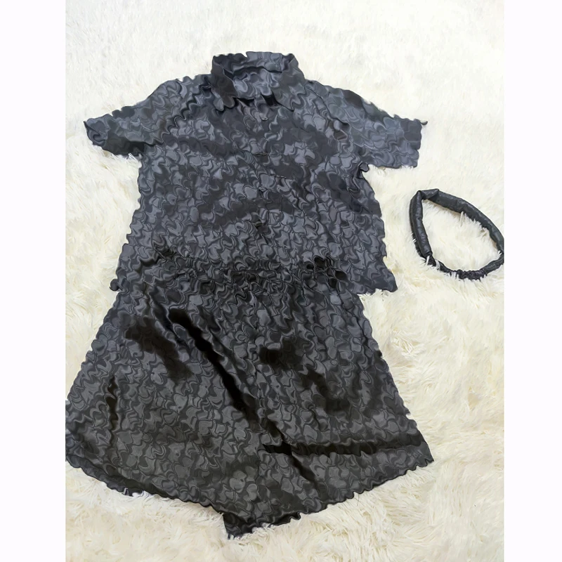 2022 Satin Pj Set  3 Piece Silk Sleepwear Pajama Set Pyjamas Women Sleepwear Pj Sets Designer Pants Pajamas With Headband