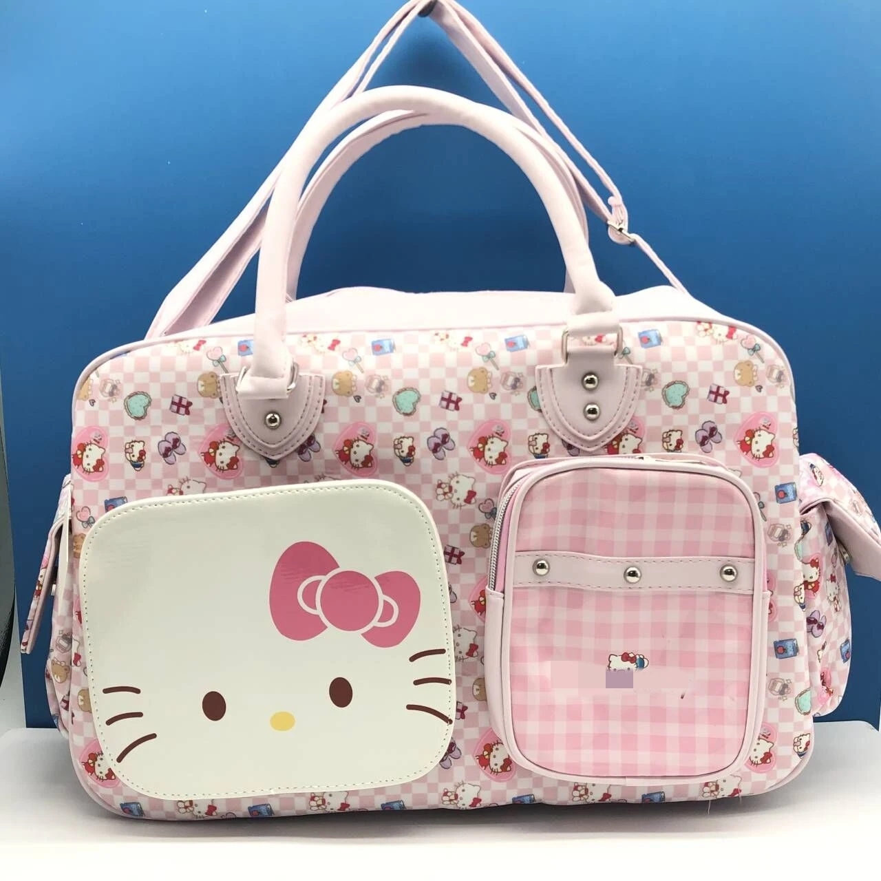 Botu large capacity pu leather portable foldable duffel storage handbag sport kitty character cartoon travel luggage bag