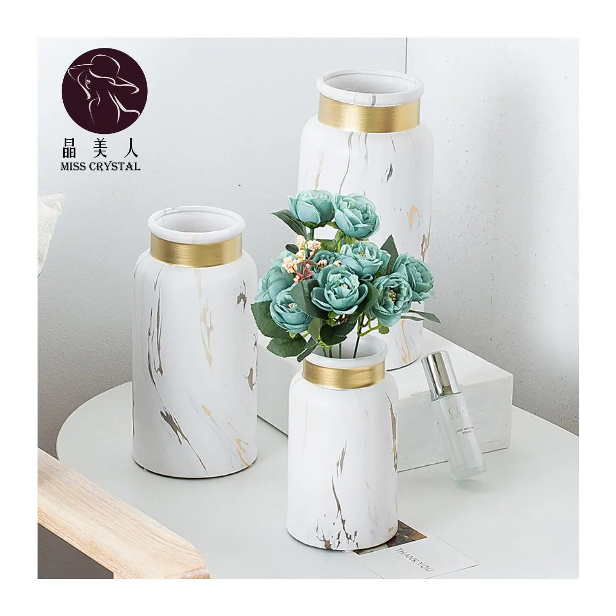 Простая Современная декоративная ваза для домашних цветов в скандинавском стиле белая керамическая с золотым мраморным узором