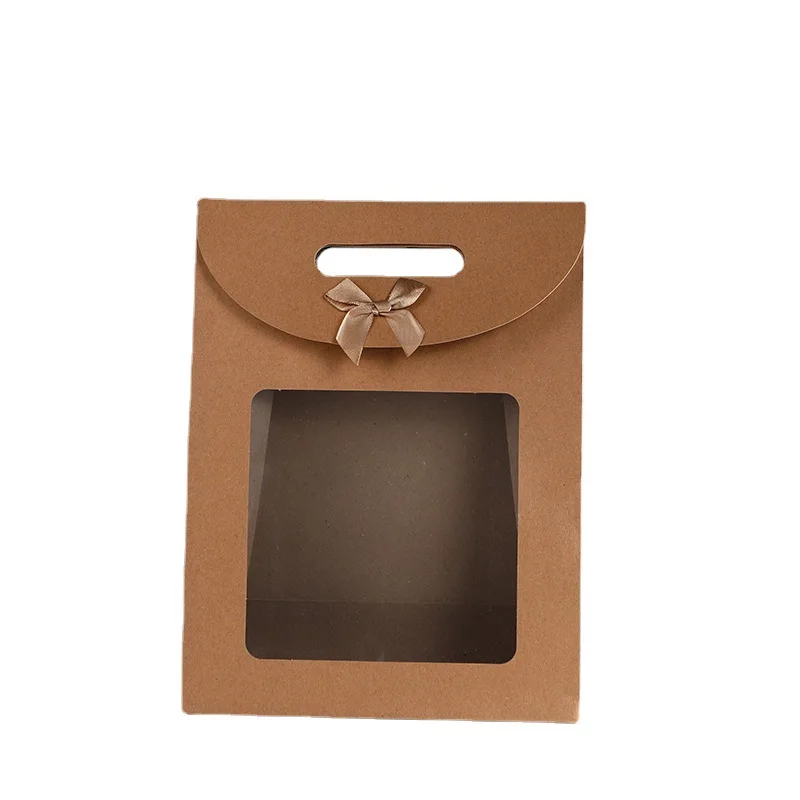 Custom Brown Kraft Recyclable Paper Envelope Rigid Packaging Bag with Window Take Away Portable Gift Box
