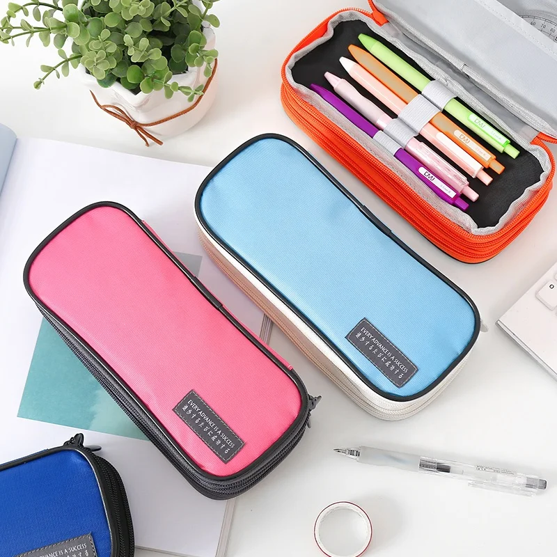 Three layers Storage Pen Box Simple Design Zipper Bag for Students Gift School Stationery Supplies Pencil Box