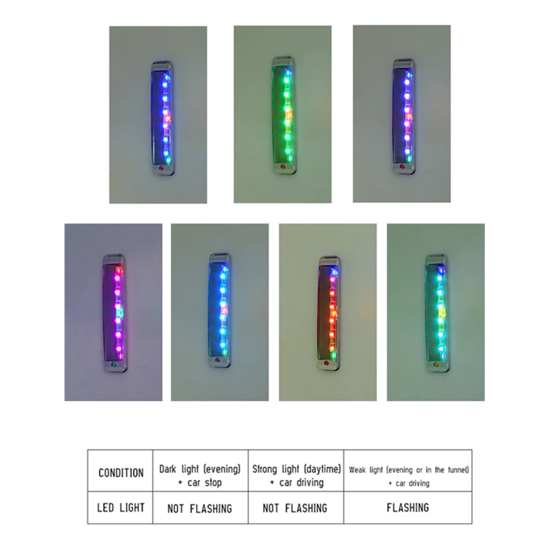 Solar Wiring-free Colorful Atvs Flashing Tail Light Warning Auto Led Lights For  Car