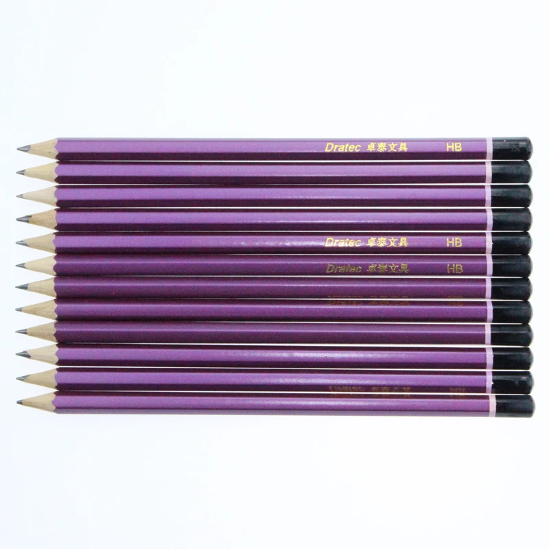 Premium custom wooden graphite lead pencil  purple metallic paint hb pencil for school in pvc box