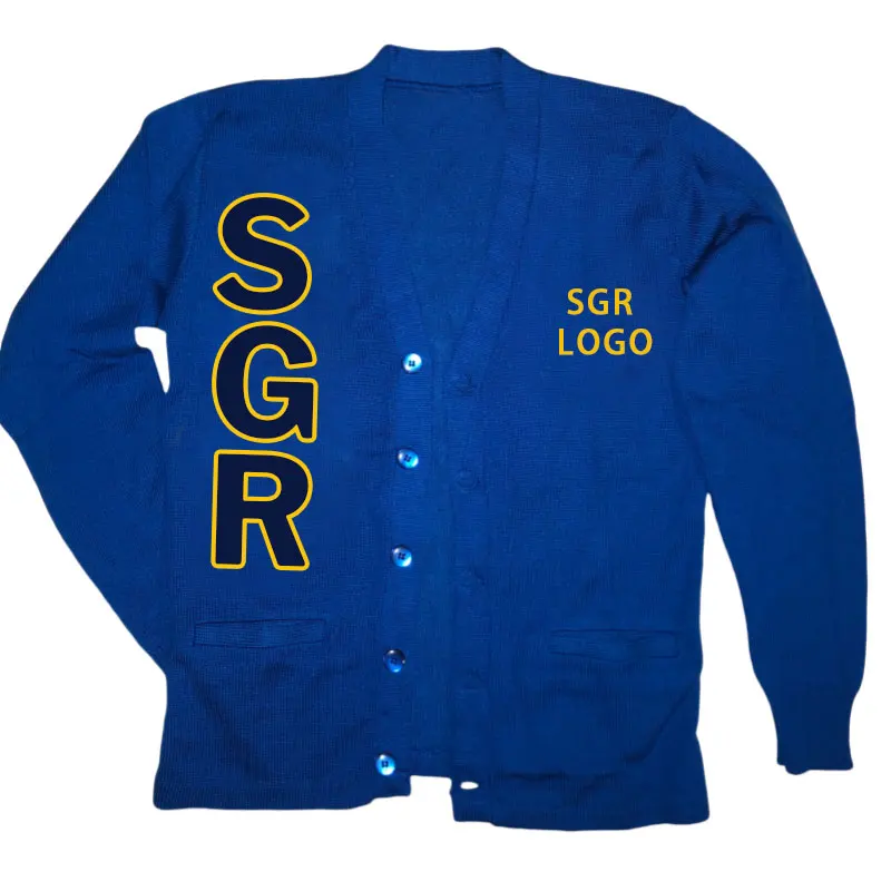 Wholesale Custom 100% Cotton Sorority  SG Organization R High Quality Cardigan V Neck Letter Woman Sweater With Embroidery Logo