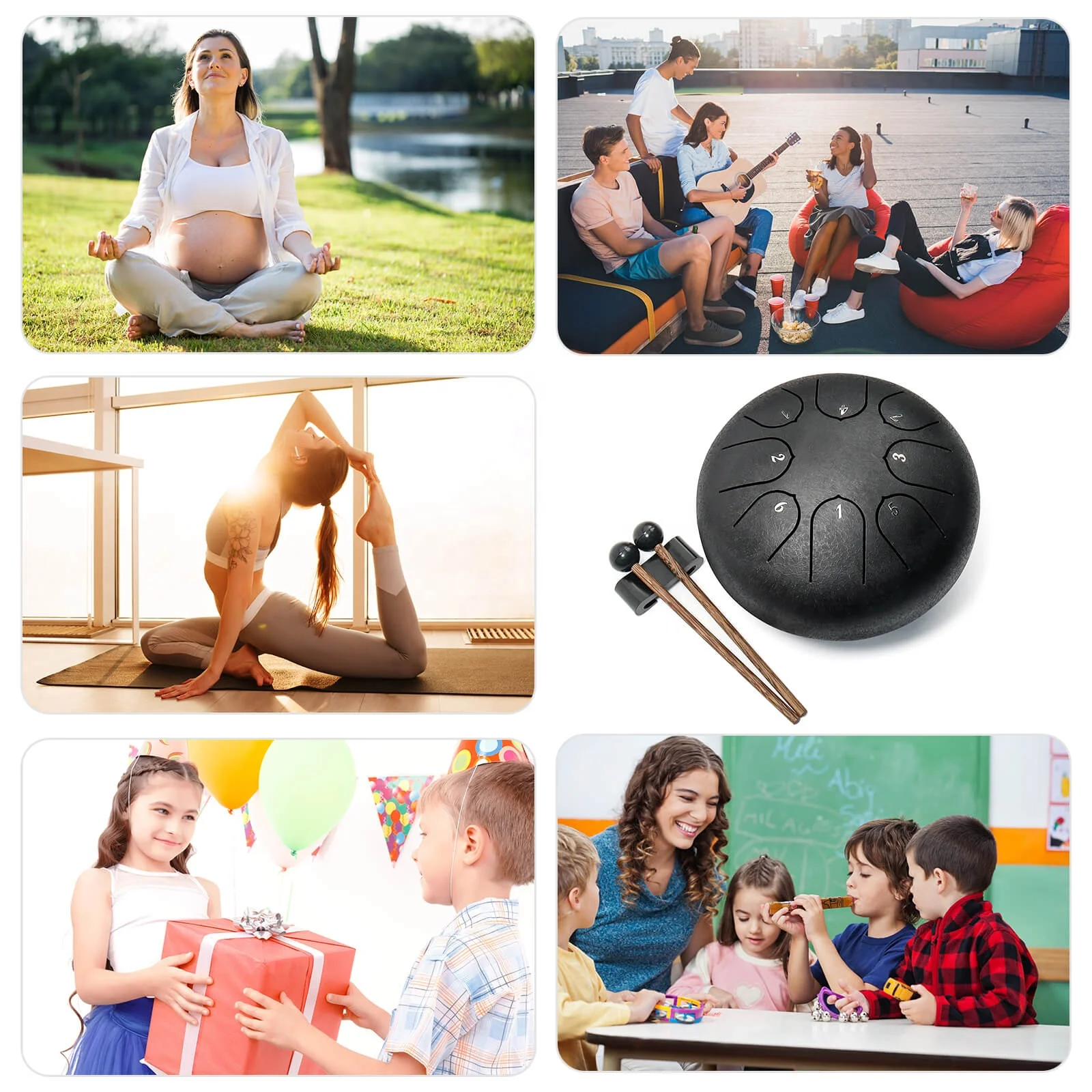 Steel Tongue Drum 6 Inch 8 Note Percussion Instrument Lotus Drum used for musical education gifts yoga meditation(Obsidian patt)