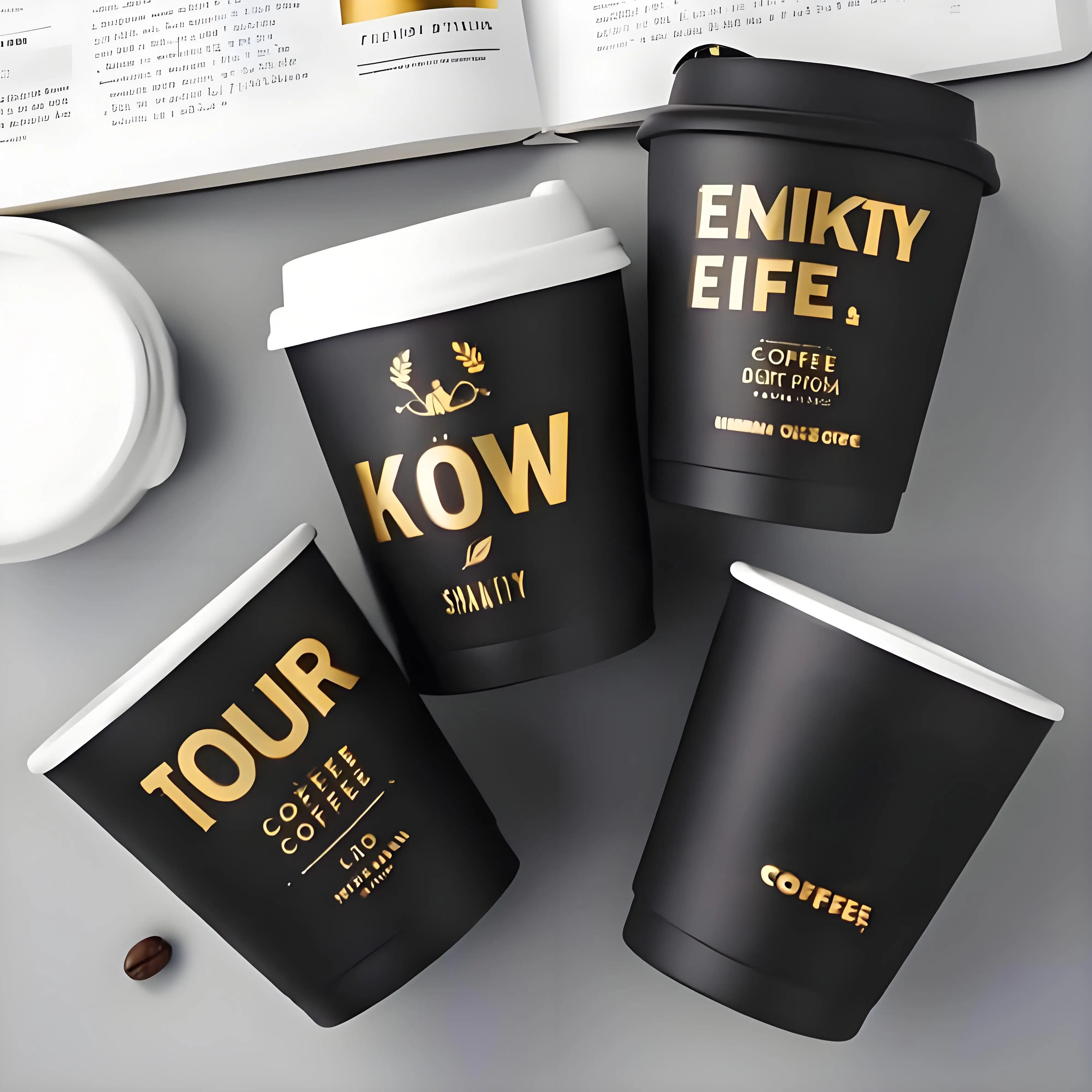 Custom Disposable Double Ripple Wholesale 8 9 10 12 16 22 OZ For Hot Drinks With Lids Coffee PE Coated Black Paper Cup