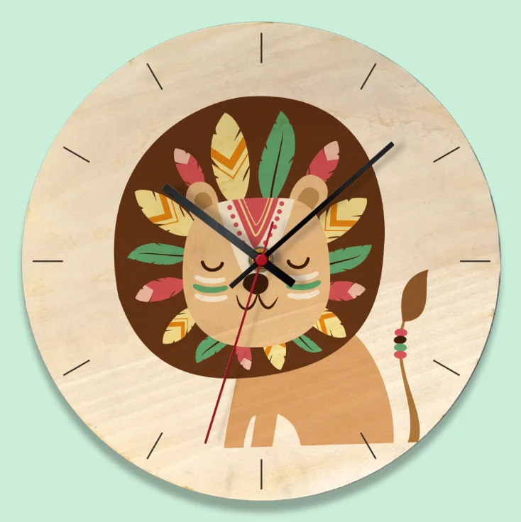 Custom Wooden Wall Clock with Fox Elephant Bear Design Kid Cartoon Cute Wood Wall Clock