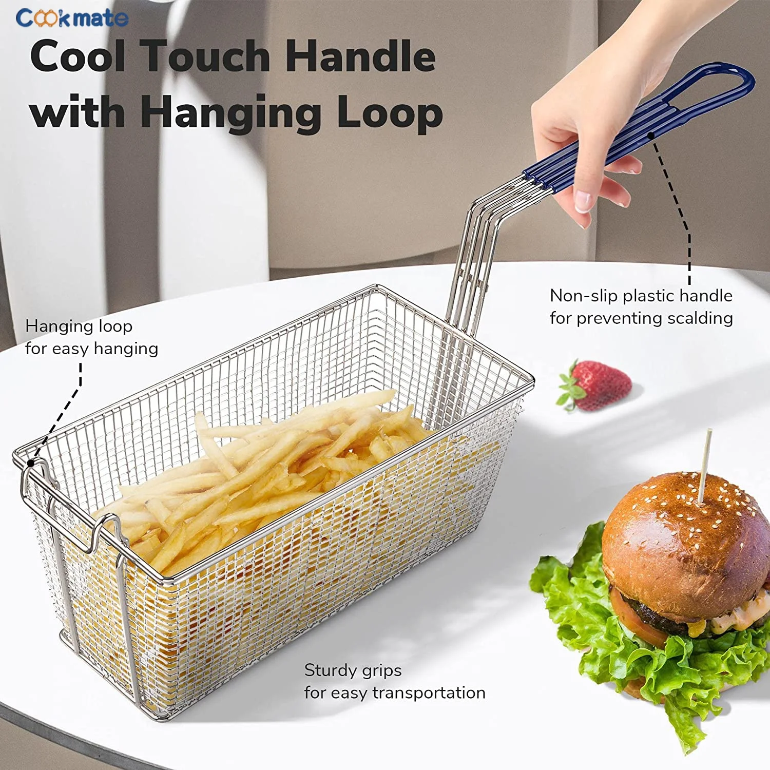 Cookmate Deep Fryer Basket with Non-slip Handle Restaurant Kitchen Chip Fish Commercial Fryer Basket