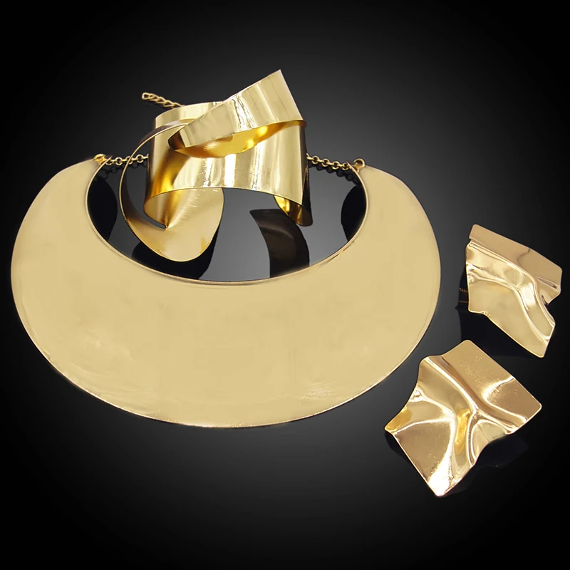 Yulaili Luxury Brazilian Gold Plating Brass Jewelry Sets Bridal Imitation Costume Jewellery Set Dubai 24 Carat Gold Necklaces