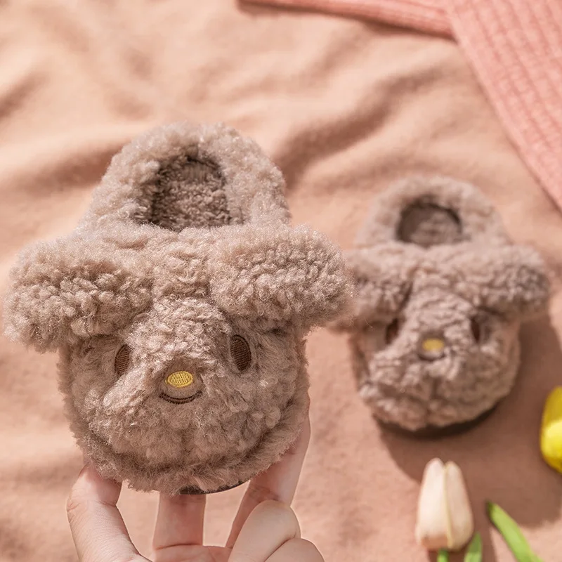 Оптовая продажа, Детские милые меховые тапочки, теплые мягкие тапочки на подошве, пушистые хлопковые тапочки, детская повседневная обувь для мальчиков и девочек