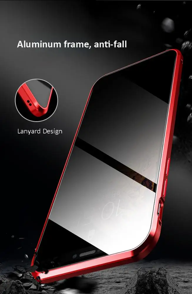 Ultra thin Aluminum tempered glass phone case,magnetic case for iphone 11 plus/7/8/X/XS/6/6S