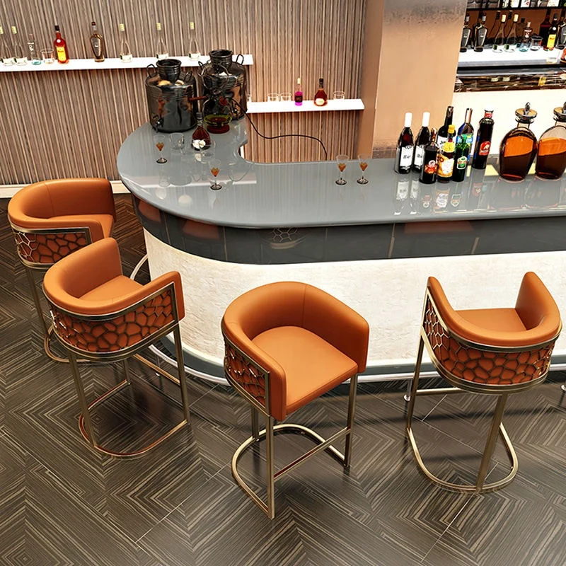 Modern home bar chair luxury gold metal bar height stools stainless steel frame upholstered bar stool with honeycomb backrest