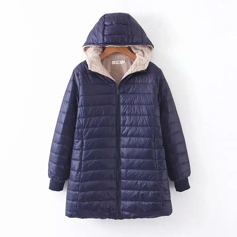 Winter Jacket Women Hooded Long sleeve Thin Fleece Jacket Female Slim fit Medium Section Cotton Coat Female