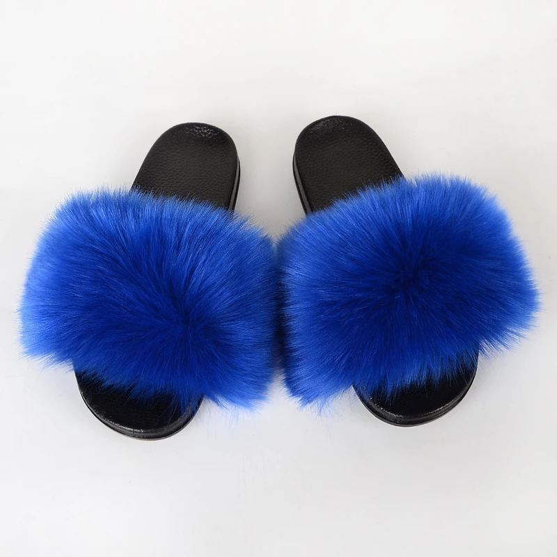 2021 Fashion style Summer Adult Child Mommy and baby Fur Slides Multi-color Furry rainbow Slippers